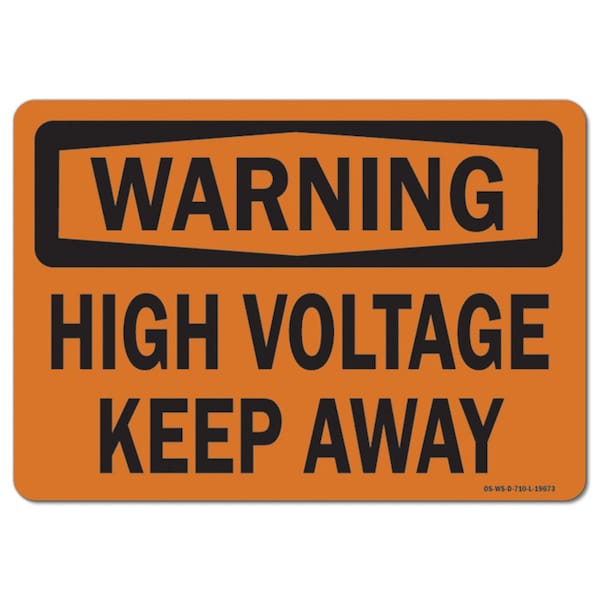 Safety Sign, OSHA Warning, 3.5" Height, 5" Width, High Voltage Away, Landscape, 10PK
